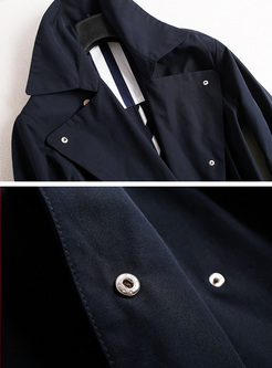 Blue Notched Neck Belted Trench Coat