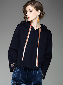 Chic Letter Embroidery Hooded Sweatshirt