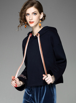 Chic Letter Embroidery Hooded Sweatshirt