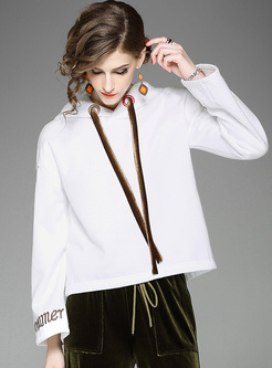 White Letter Embroidery Hooded Sweatshirt