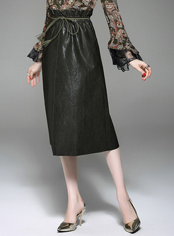 Vintage Falbala High Waist PU Skirt