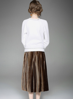 Casual Letter Pattern Hoodies & High Waist A-line Skirt