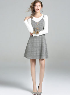 White Long Sleeve Knitted Top & Brief Sleeveless Skater Dress