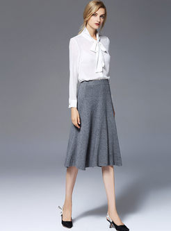 Brief Pure Color High Waist Knitted Skirt
