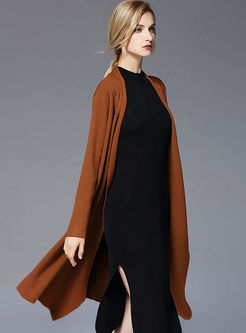 Brief Long Sleeve Straight Knitted Coat
