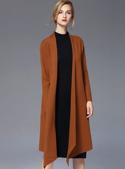 Brief Long Sleeve Straight Knitted Coat