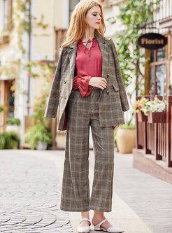 Chic Plaid Double-breasted Long Sleeve Blazer