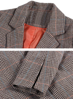Plaid Loose Long Sleeve Woolen Trench Coat