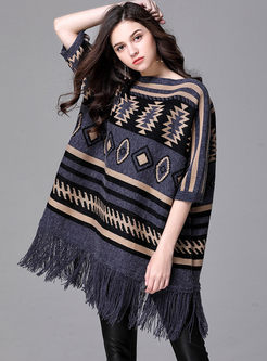 Ethnic Tassel Half Sleeve Knitted Sweater