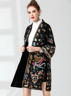 Ethnic Embroidered Loose Woolen Coat