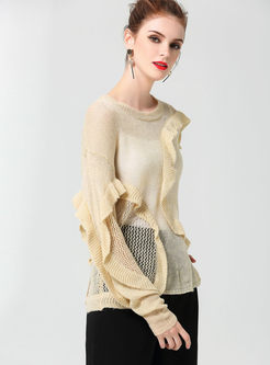 Stylish See Through Long Sleeve Knitted Top