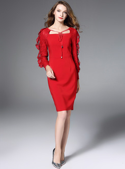 Elegant Lace Falbala Sleeve Bodycon Dress