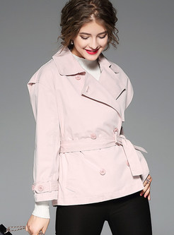 Brief Pure Color Belted Short Trench Coat