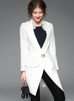 Work Pure Color Patchwork Slim Trench Coat