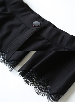 Black Pure Color Lace Pants