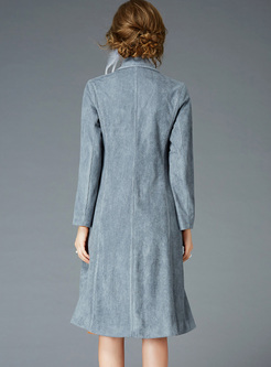 Grey Elegant Lapel Slim Trench Coat