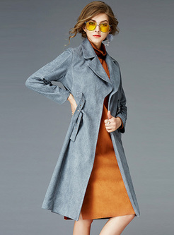 Grey Elegant Lapel Slim Trench Coat