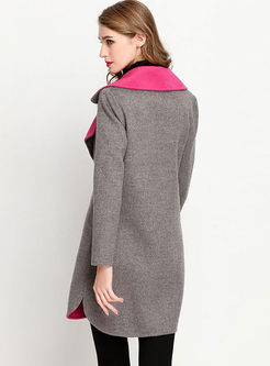Stylish Turn Down Collar Long Sleeve Woolen Trench Coat
