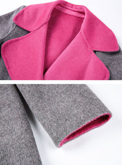 Stylish Turn Down Collar Long Sleeve Woolen Trench Coat