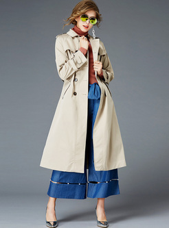 Street Double-breasted Notched Neck Trench Coat