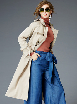 Street Double-breasted Notched Neck Trench Coat
