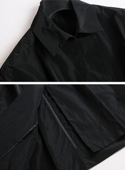 Black Casual Lapel Tied Asymmetric Trench Coat