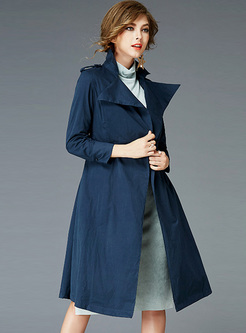 Blue Brief Notched Neck Slim Trench Coat