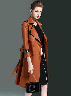 Elegant Double-breasted Lapel Trench Coat
