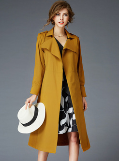 Yellow Street Notched Neck Slim Trench Coat