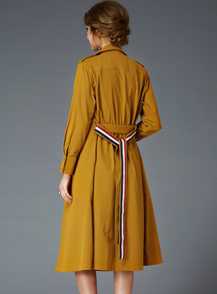Yellow Street Notched Neck Slim Trench Coat