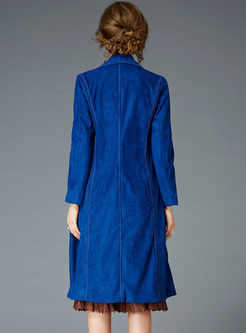 Blue Elegant Lapel Slim Trench Coat