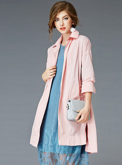 Pink Lapel Tied Asymmetric Trench Coat