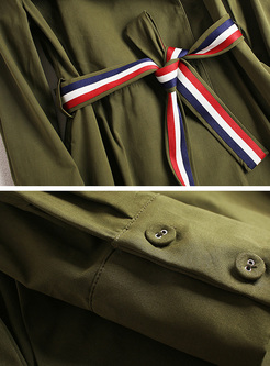Chic Army Green Lapel Slim Trench Coat