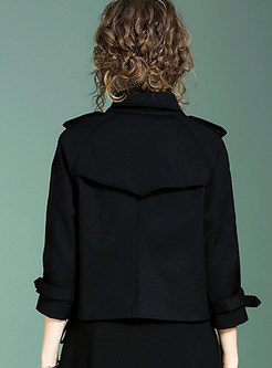 Black Double-breasted Turn Down Collar Coat