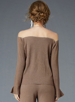 Sexy Mesh Perspective Slim Brown Sweater