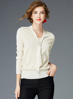 Casual Tied-collar Pullover Sweater