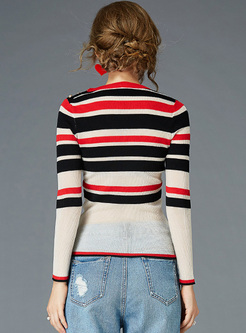 Brief Color-blocked Striped Slim Sweater