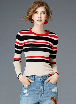 Brief Color-blocked Striped Slim Sweater