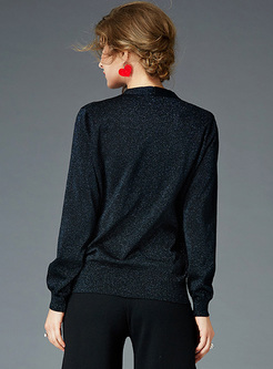 Black Casual V-neck Pullover Sweater