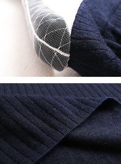 Blue Mesh Patched Perspective Sweater