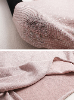 Elegant Pink Lantern Sleeve Tied Sweater