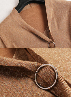 Brown Tied-collar Pullover Sweater