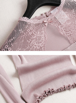 Pink Slim Lace Perspective Sweater