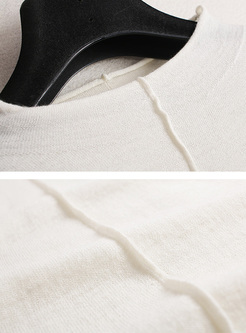 White Brief Long Sleeve Woolen Sweater