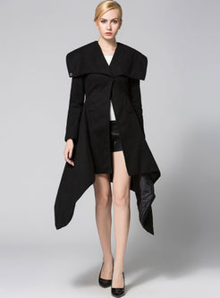 Chic Turn Down Collar Asymmetry Hem Woolen Trench Coat