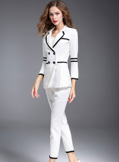 White Work Striped Long Sleeve Two-piece Outfits