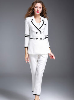 White Work Striped Long Sleeve Two-piece Outfits