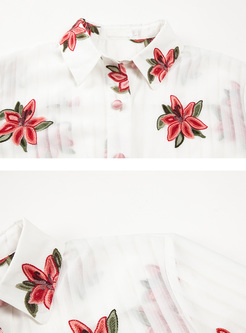 Elegant Flower Embroidery Lapel Sheath Dress
