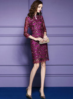 Vintage Improved Cheongsam Embroidered Bodycon Dress