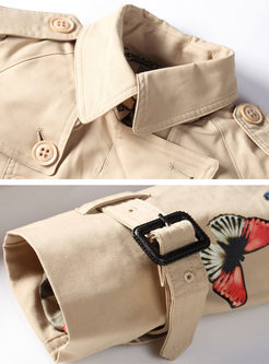 Butterfly Design Belt Long Sleeve Trench Coat